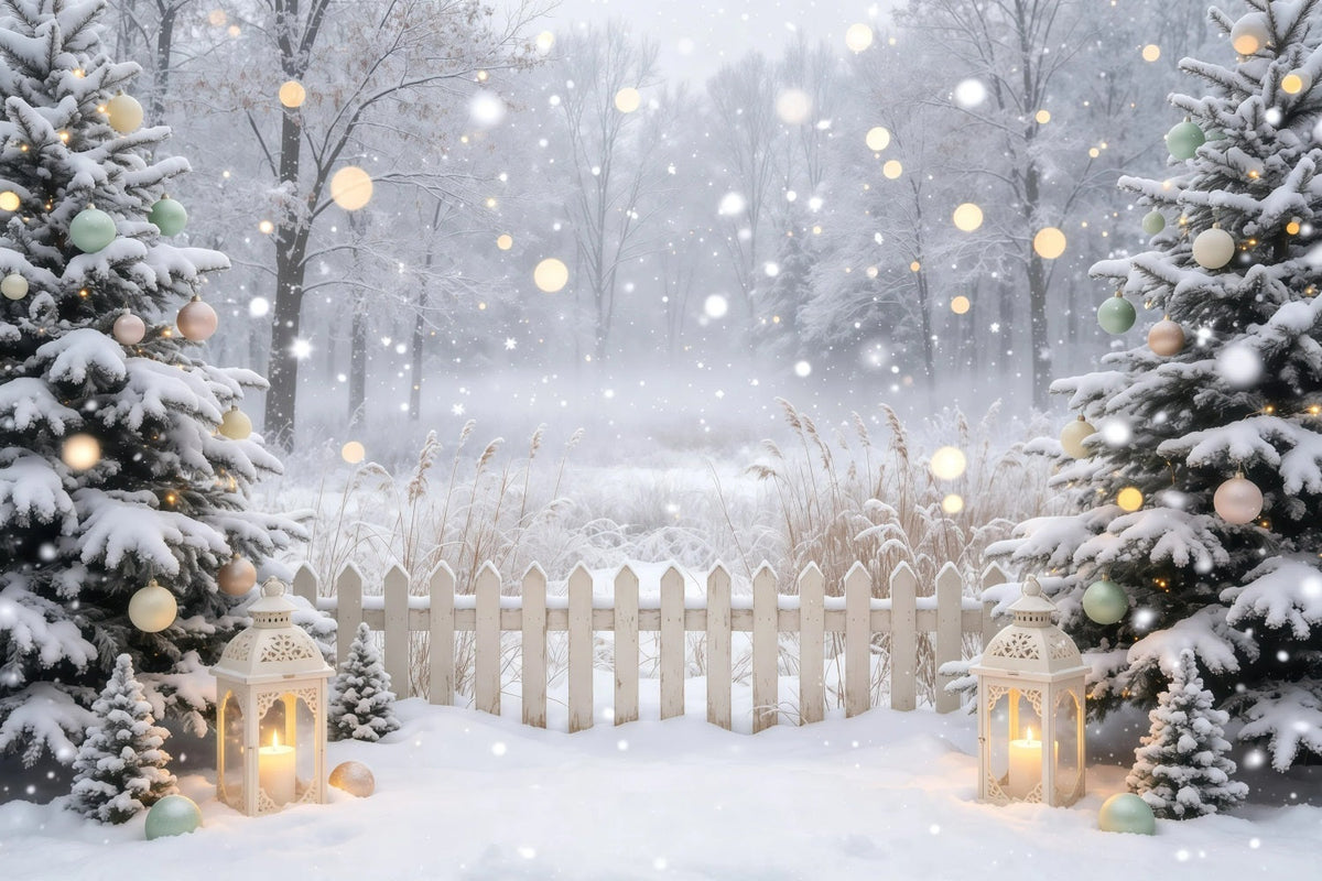 Winterliche Weihnachtskulisse Laternen Im Verschneiten Wald Professionelle Weihnachtskulisse GQ68-109