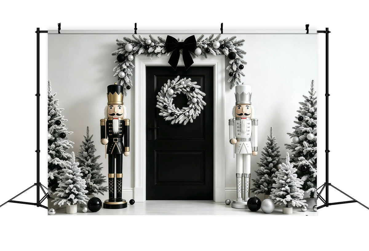 Weihnachts-Nussknacker-Hintergrund Tür Mit Schwarzer Und Weißer Girlande Weihnachtswand-Hintergrund GQ68-110