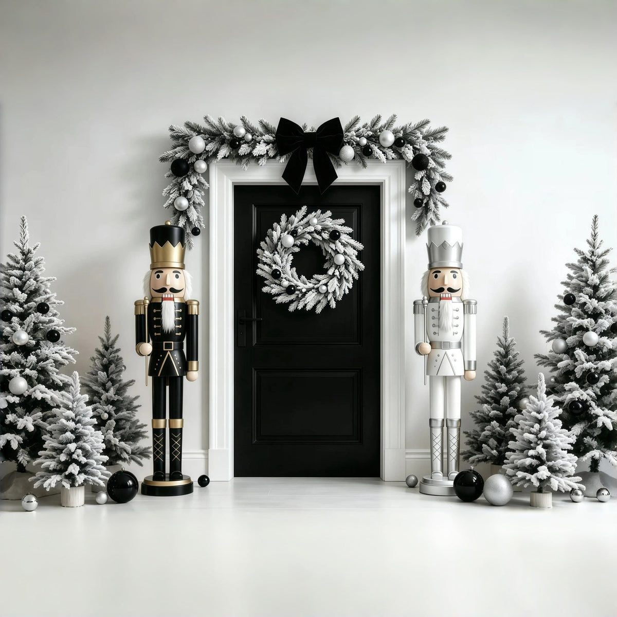 Weihnachts-Nussknacker-Hintergrund Tür Mit Schwarzer Und Weißer Girlande Weihnachtswand-Hintergrund GQ68-110
