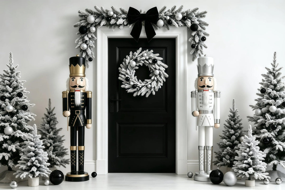 Weihnachts-Nussknacker-Hintergrund Tür Mit Schwarzer Und Weißer Girlande Weihnachtswand-Hintergrund GQ68-110