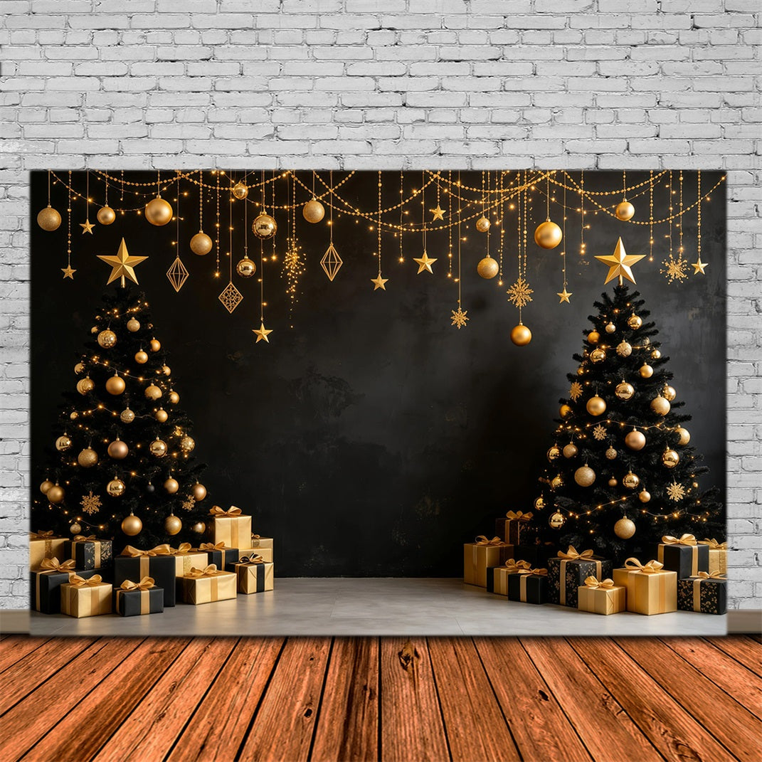 Moderne Weihnachtskulisse Gold-Schwarze Hängeornamente Musselin-Hintergrund Weihnachten GQ68-112