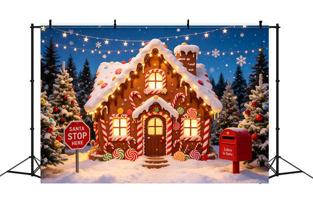 Lebkuchen-Weihnachtskulisse Candy Cottage Schneewald Weihnachts-Fotohintergründe GQ68-118