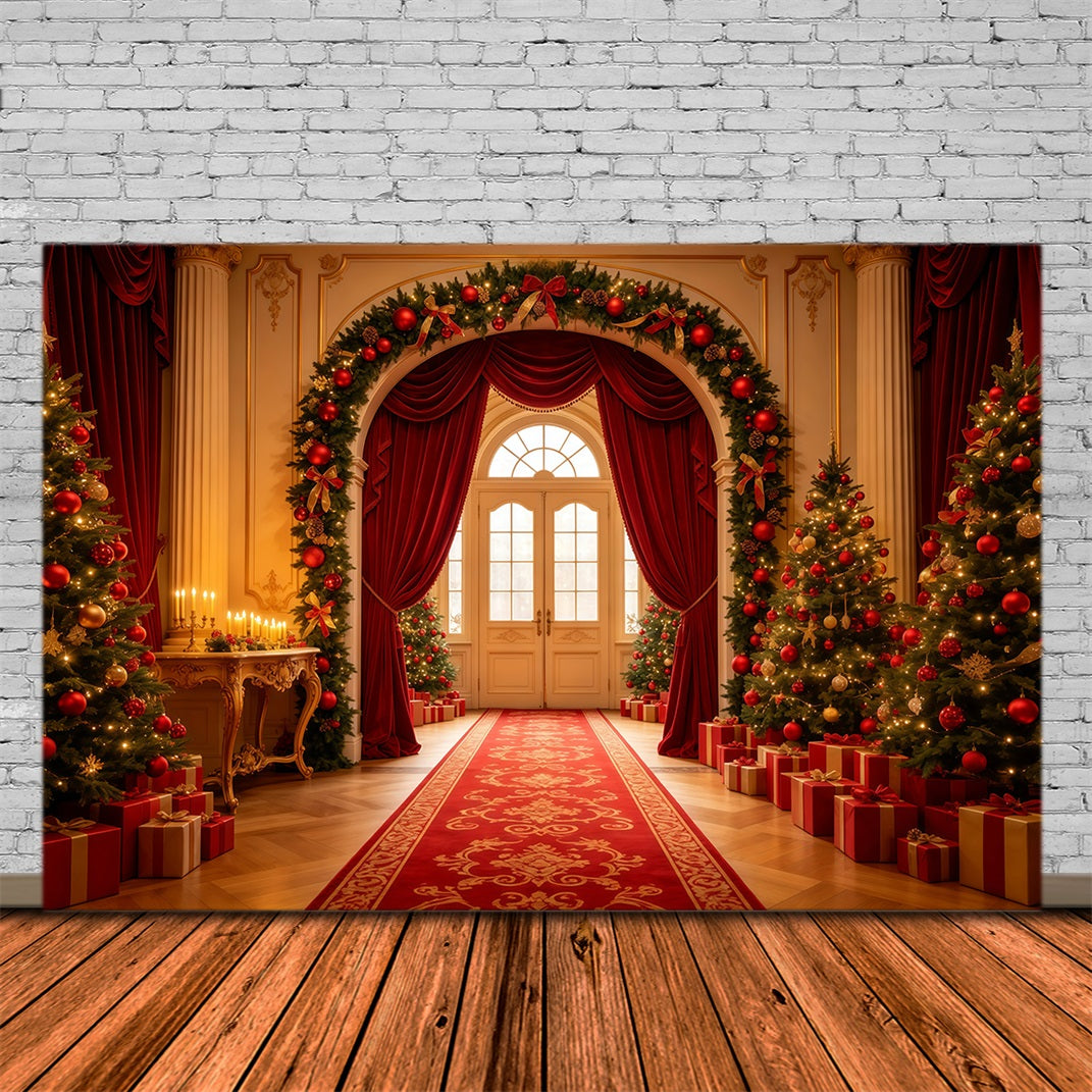 Weihnachts-Wohnzimmer-Hintergrund Großer Roter Vorhangbogen Weihnachts-Fotografie-Hintergrund GQ68-120