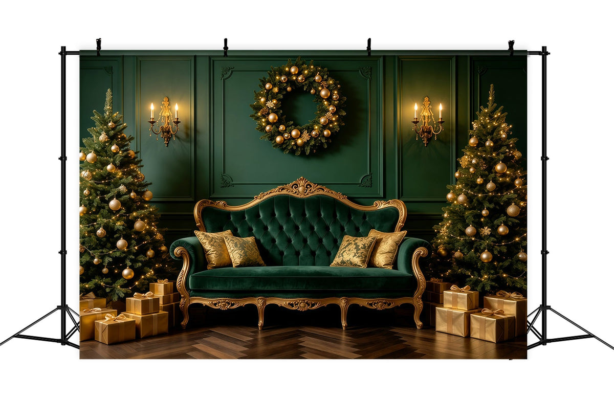 Grüne Weihnachtskulisse Smaragdgrünes Samtsofa Professionelle Weihnachtskulissen GQ68-121