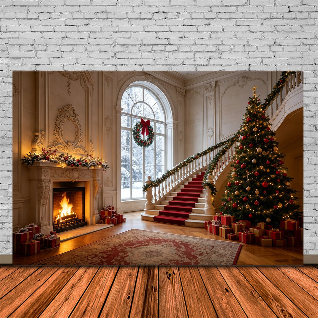 Weihnachtskulisse Elegante Treppenhalle Weihnachts-Fotohintergründe GQ68-126