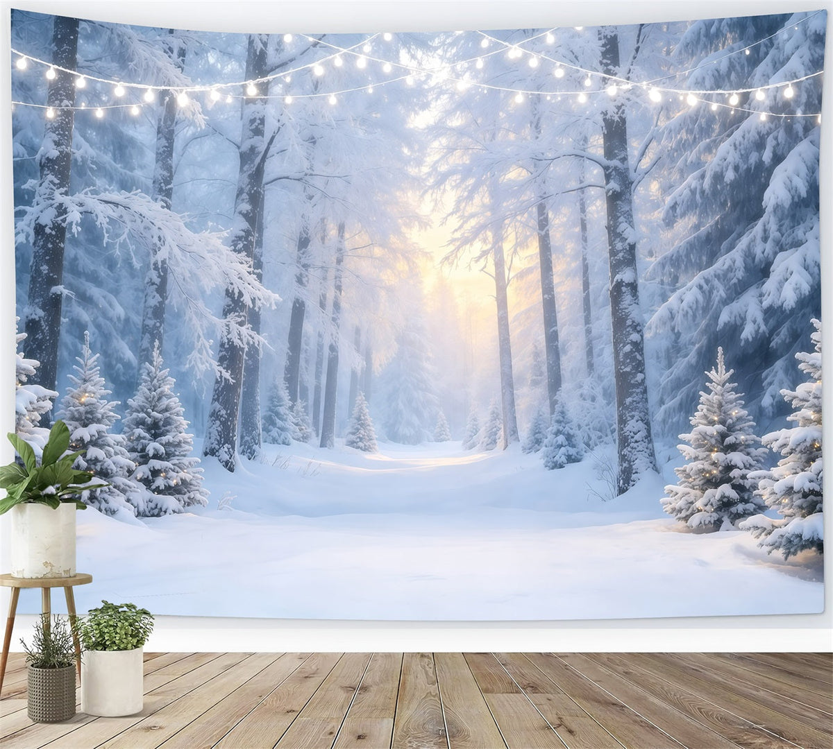Weihnachtskulisse Im Winterwunderland-Stil Verschneiter Waldweg Weihnachts-Fotografie-Hintergründe GQ68-130