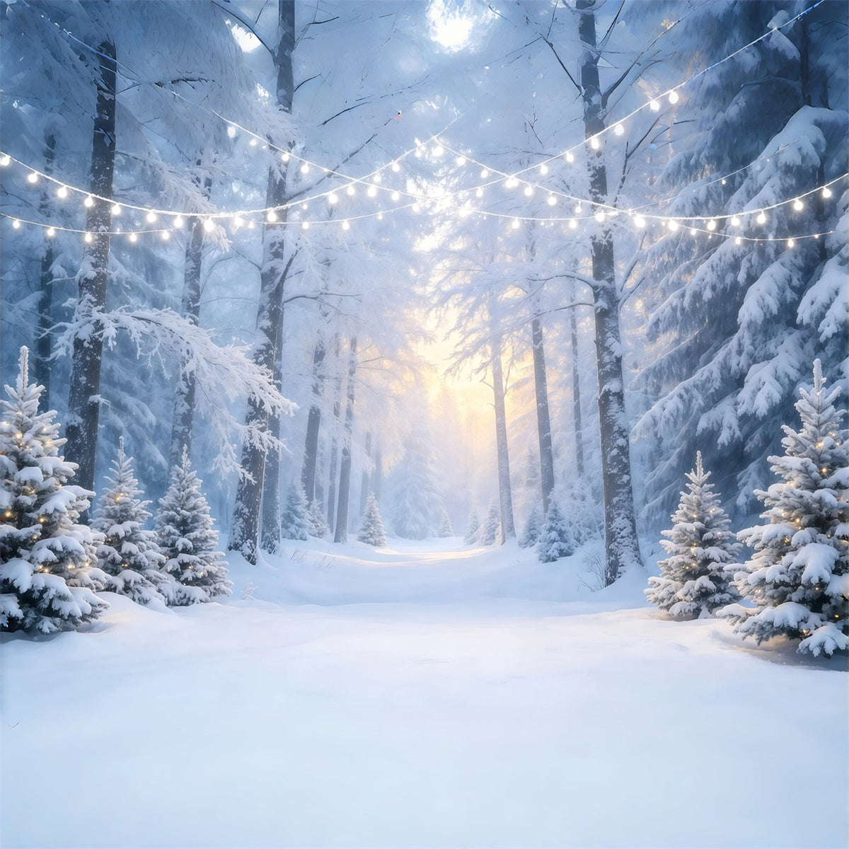 Weihnachtskulisse Im Winterwunderland-Stil Verschneiter Waldweg Weihnachts-Fotografie-Hintergründe GQ68-130