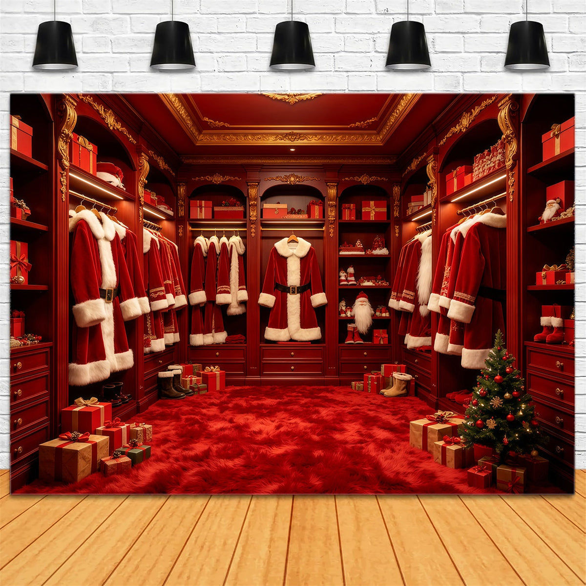 Weihnachtsmann-Hintergrund Rote Weihnachtsmann-Garderobe Weihnachtsstudio-Hintergrund GQ68-133