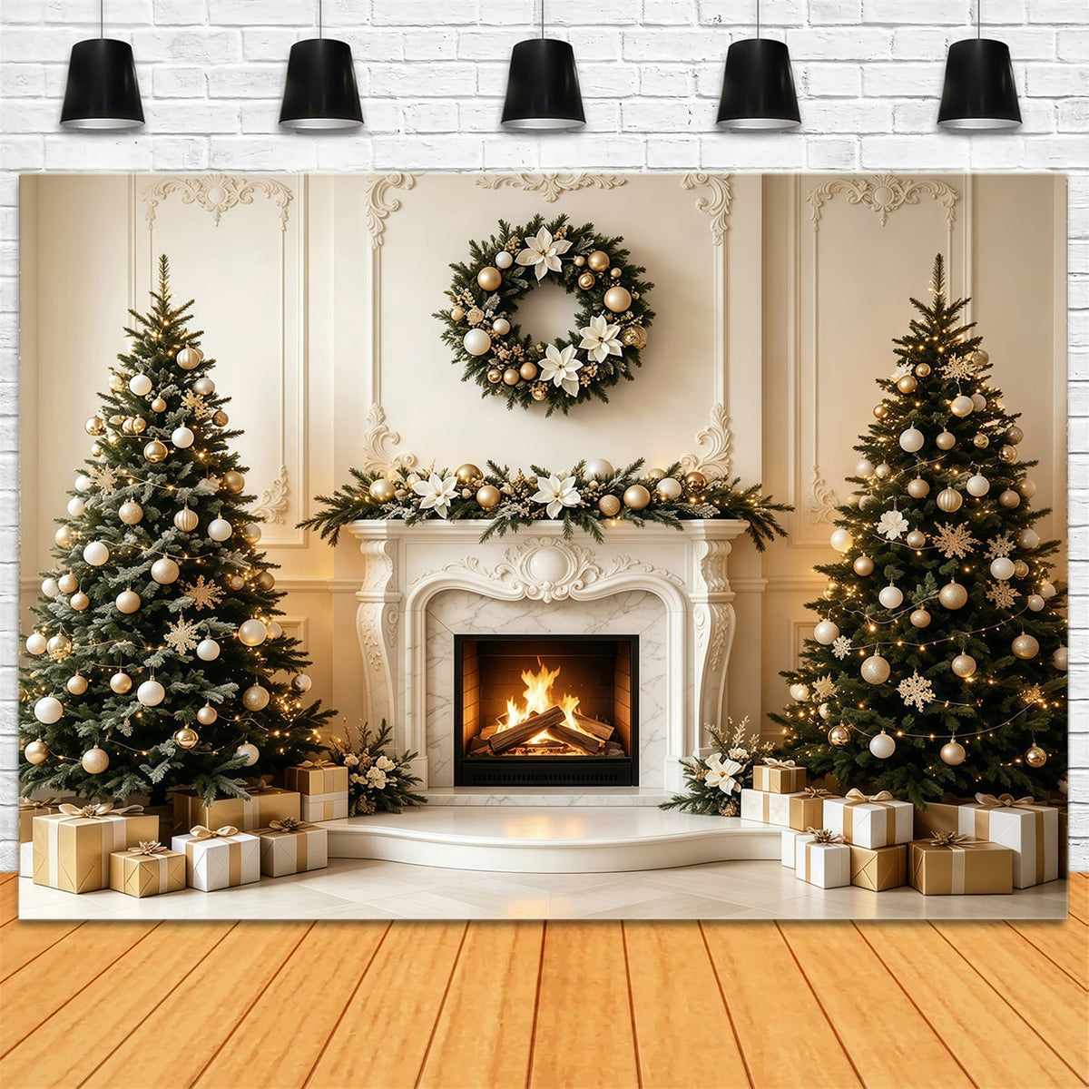 Weihnachts-Wohnzimmer-Hintergrund Eleganter Kaminsims Weihnachtsfotohintergrund GQ68-134