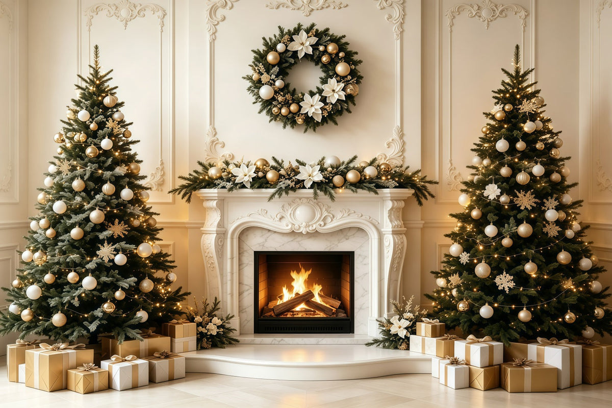 Weihnachts-Wohnzimmer-Hintergrund Eleganter Kaminsims Weihnachtsfotohintergrund GQ68-134