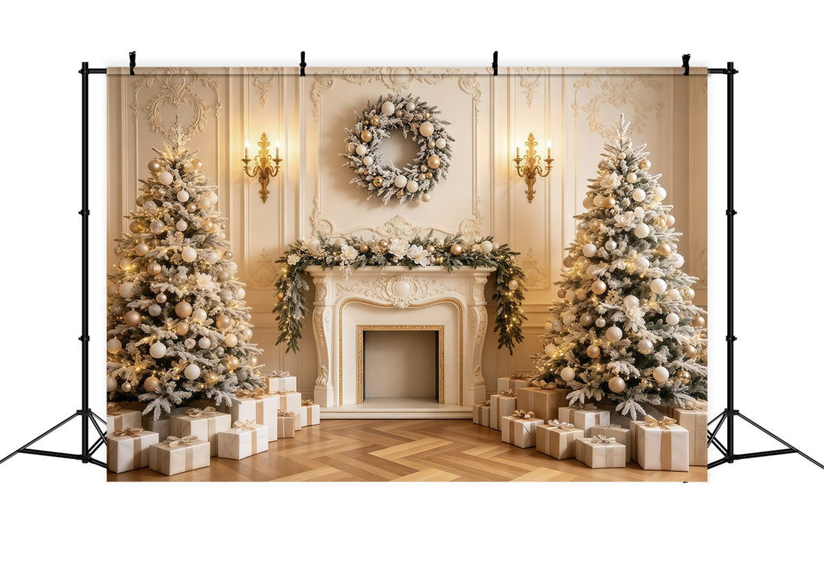 Kamin-Hintergrund Weihnachten Gemütliche Goldene Kamindekoration Weihnachtskulisse Für Den Innenbereich GQ68-135