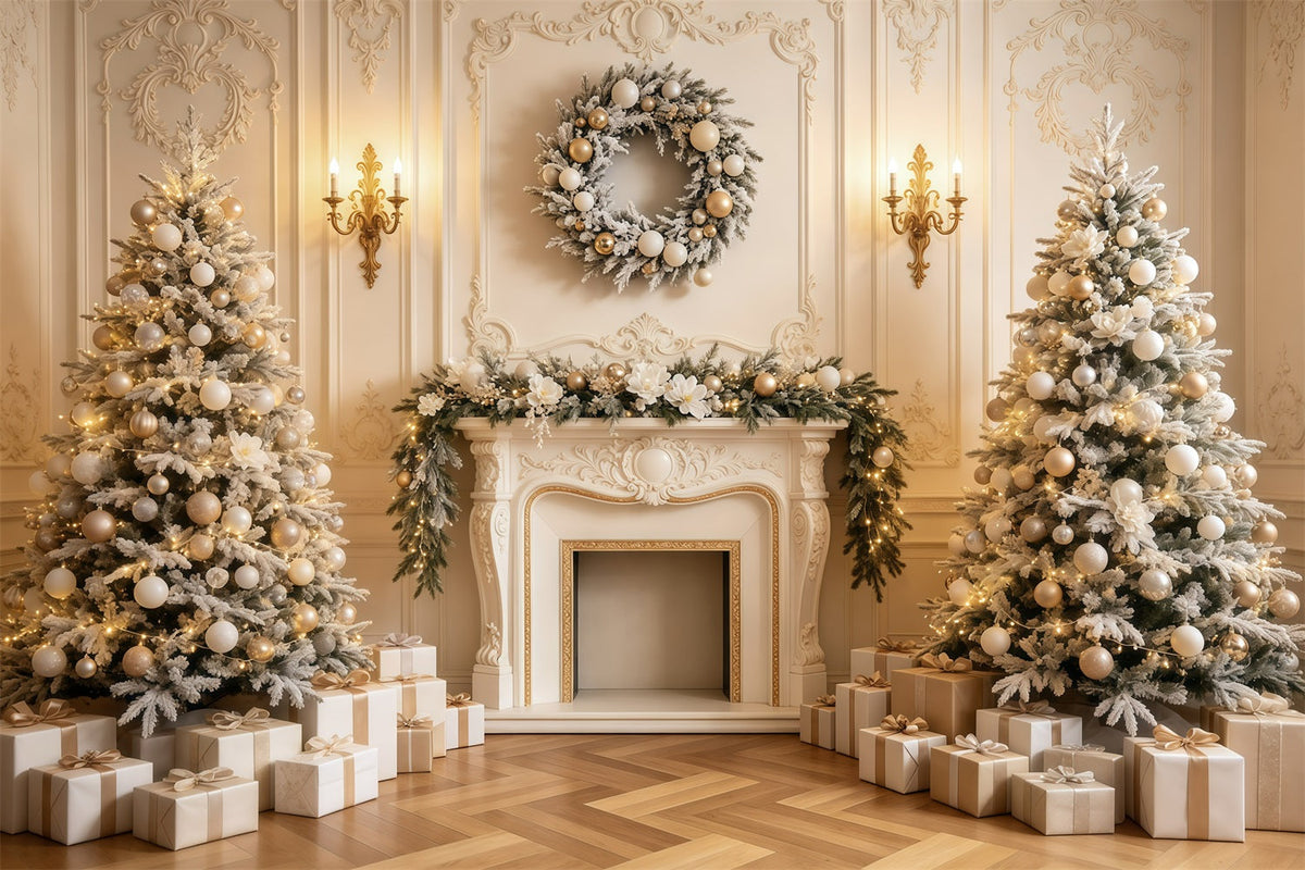 Kamin-Hintergrund Weihnachten Gemütliche Goldene Kamindekoration Weihnachtskulisse Für Den Innenbereich GQ68-135