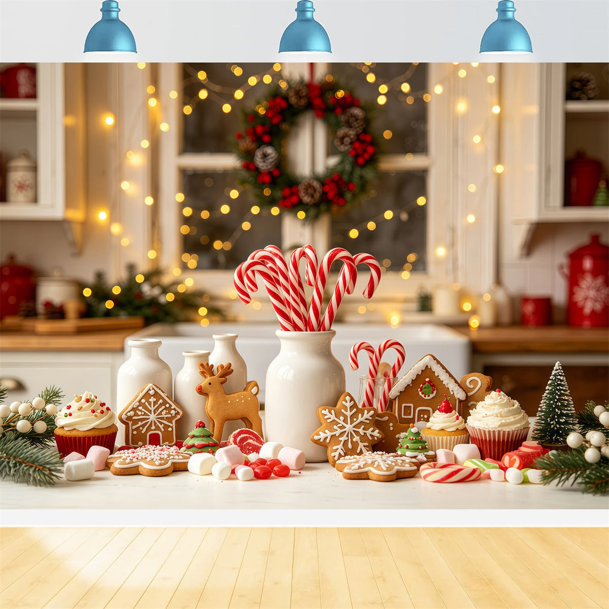 Weihnachtsküchen-Hintergrund Lebkuchendekoration Für Die Süßwarenbäckerei Weihnachts-Fotografie-Hintergründe GQ68-56