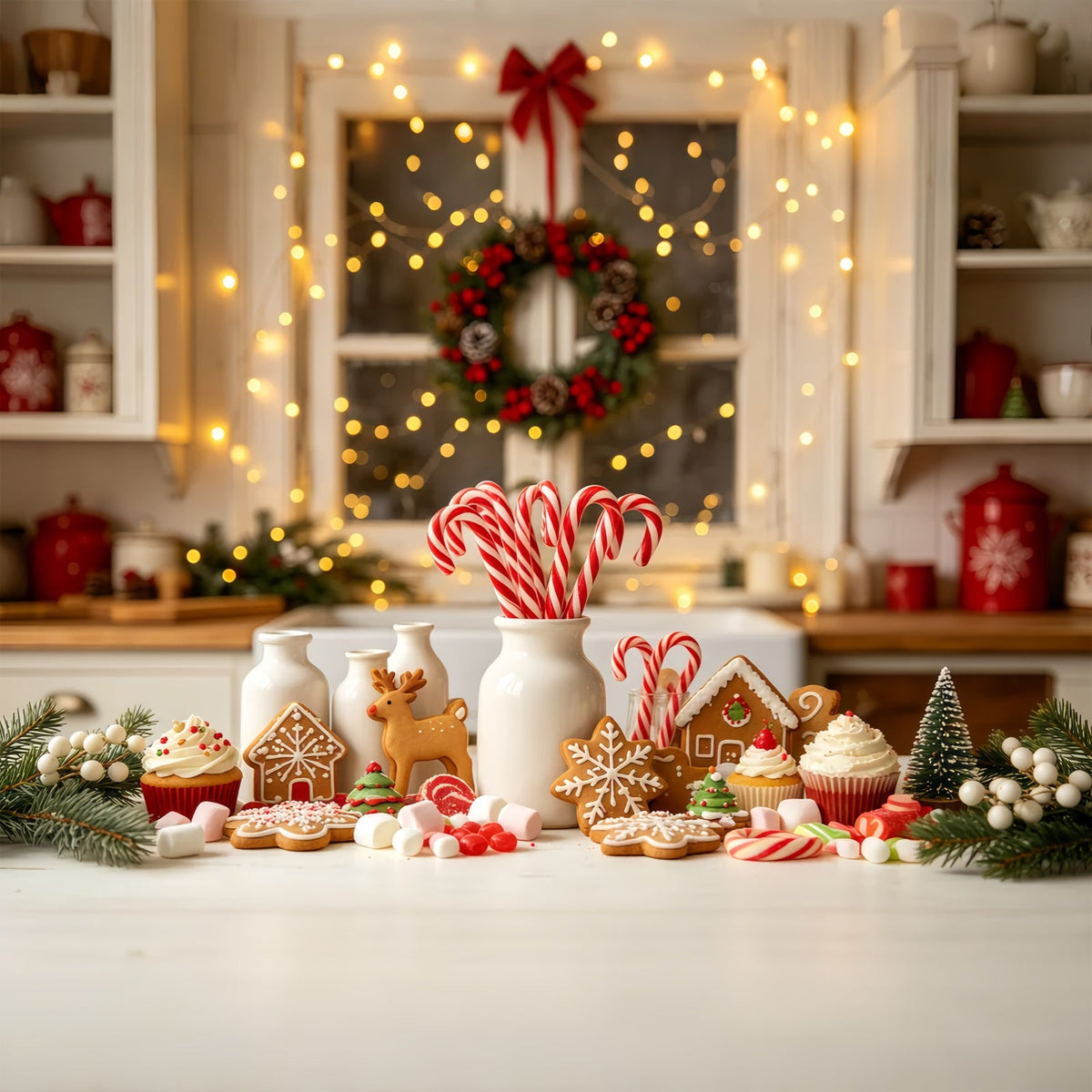 Weihnachtsküchen-Hintergrund Lebkuchendekoration Für Die Süßwarenbäckerei Weihnachts-Fotografie-Hintergründe GQ68-56