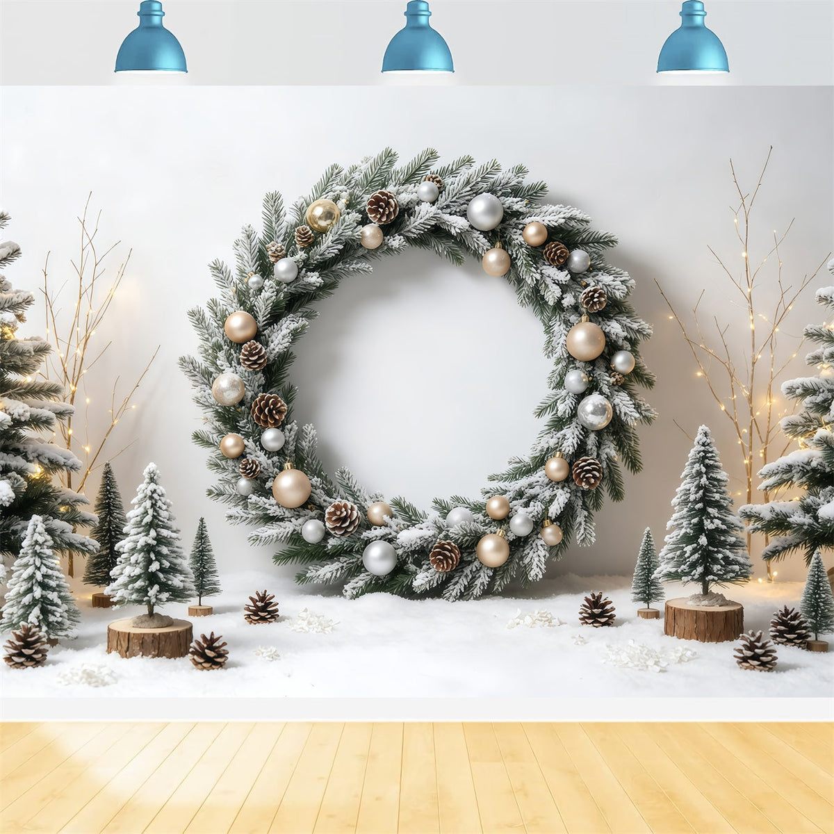 Weihnachtskranz-Hintergrund Winterlicher Torbogen Mit Frostbedeckung Weihnachts-Wandhintergründe GQ68-58