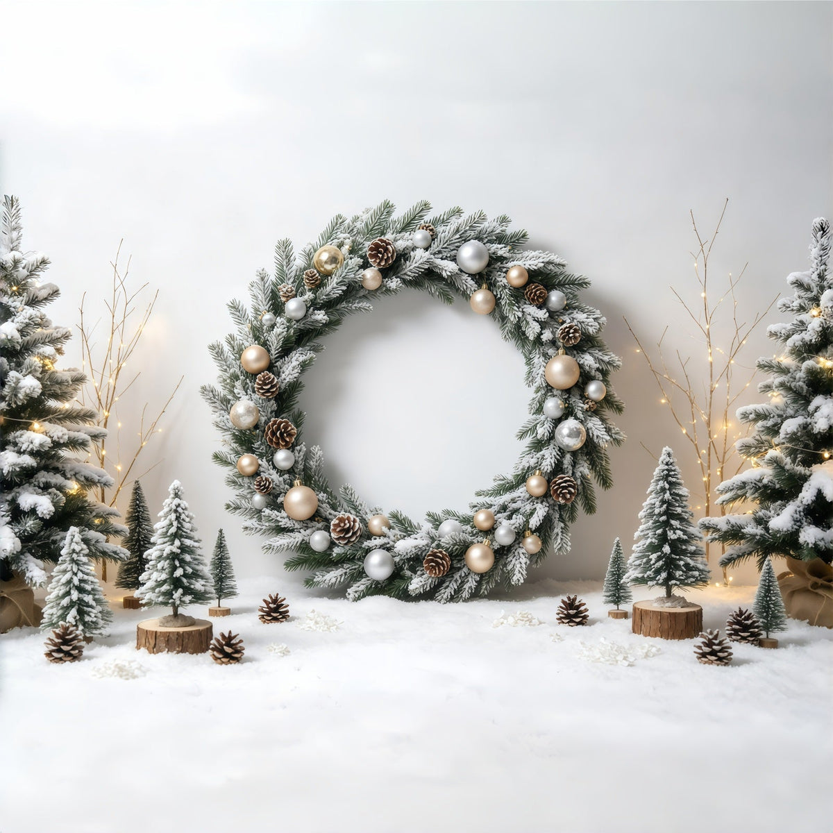 Weihnachtskranz-Hintergrund Winterlicher Torbogen Mit Frostbedeckung Weihnachts-Wandhintergründe GQ68-58