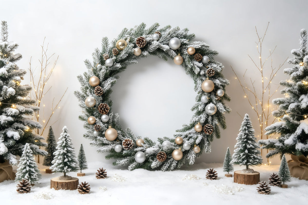 Weihnachtskranz-Hintergrund Winterlicher Torbogen Mit Frostbedeckung Weihnachts-Wandhintergründe GQ68-58