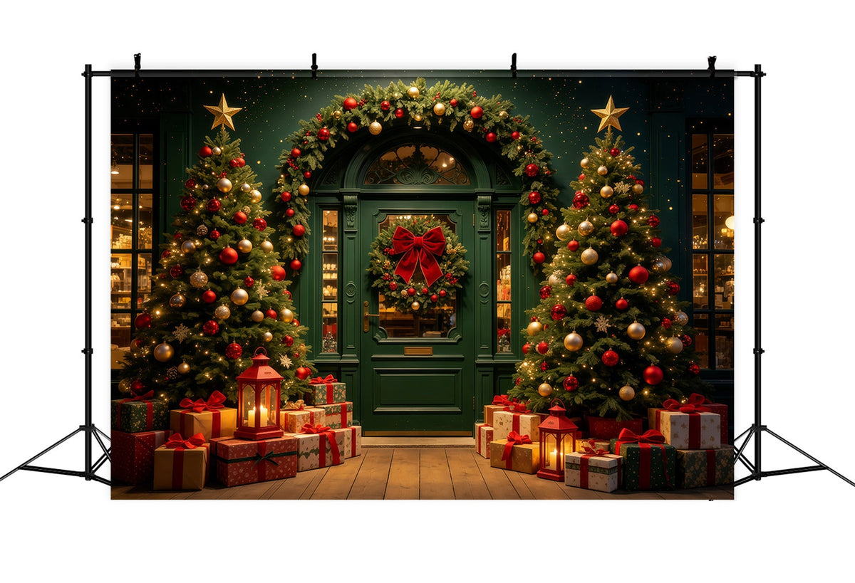 Weihnachtsladen-Hintergrund Dunkelgrüne Torbogenleuchten Studiohintergründe Weihnachten GQ68-62