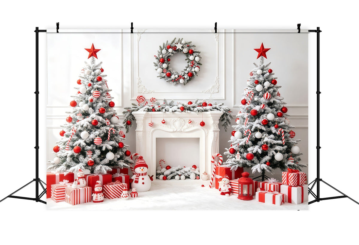 Weiße Weihnachtskulisse Kamin Mit Süßigkeitenbaum Weihnachtsfotohintergrund GQ68-63