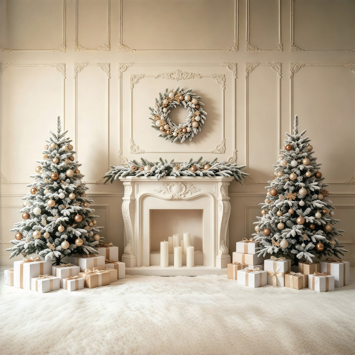 Elegante Weihnachtskulisse Elegante Mattierte Kaminverkleidung Studio-Weihnachtskulisse GQ68-66