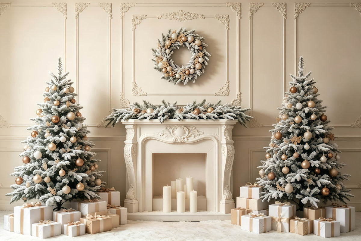 Elegante Weihnachtskulisse Elegante Mattierte Kaminverkleidung Studio-Weihnachtskulisse GQ68-66