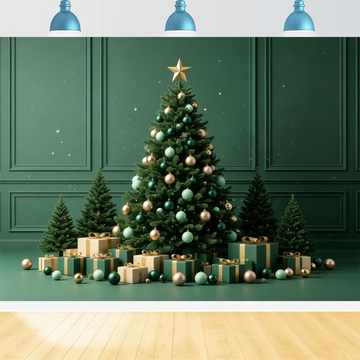Grüne Weihnachtskulisse Geschenkdisplay Smaragdbaum Weihnachtswand-Hintergrund GQ68-73