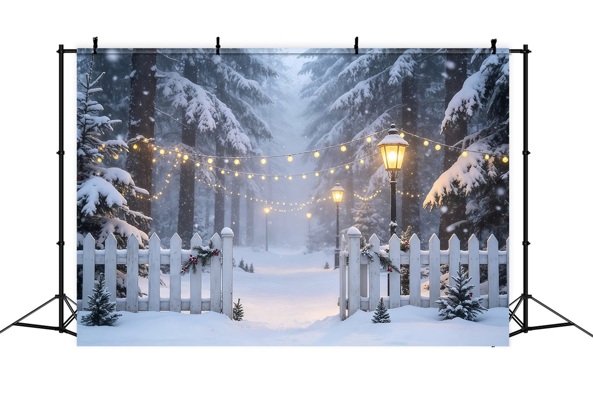 Winterliche Weihnachtskulisse Lichtpfad Im Verschneiten Wald Weihnachtshintergrund Aus Musselin GQ68-74