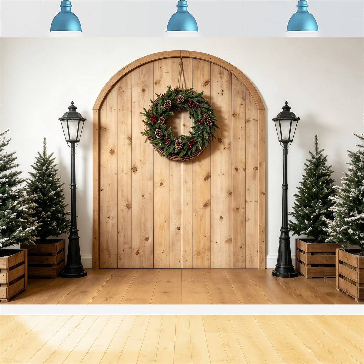 Einfacher Weihnachtshintergrund Rustikaler Bogenkranz-Eingang Musselin-Hintergrund Weihnachten GQ68-75