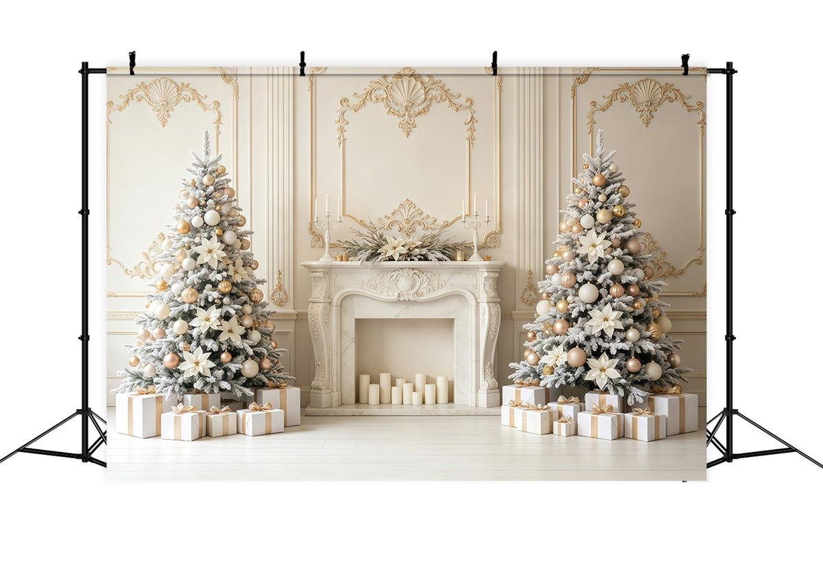 Weihnachtswand-Hintergrund Elfenbeingoldener Kamin Eleganz Weihnachtskulisse GQ68-78