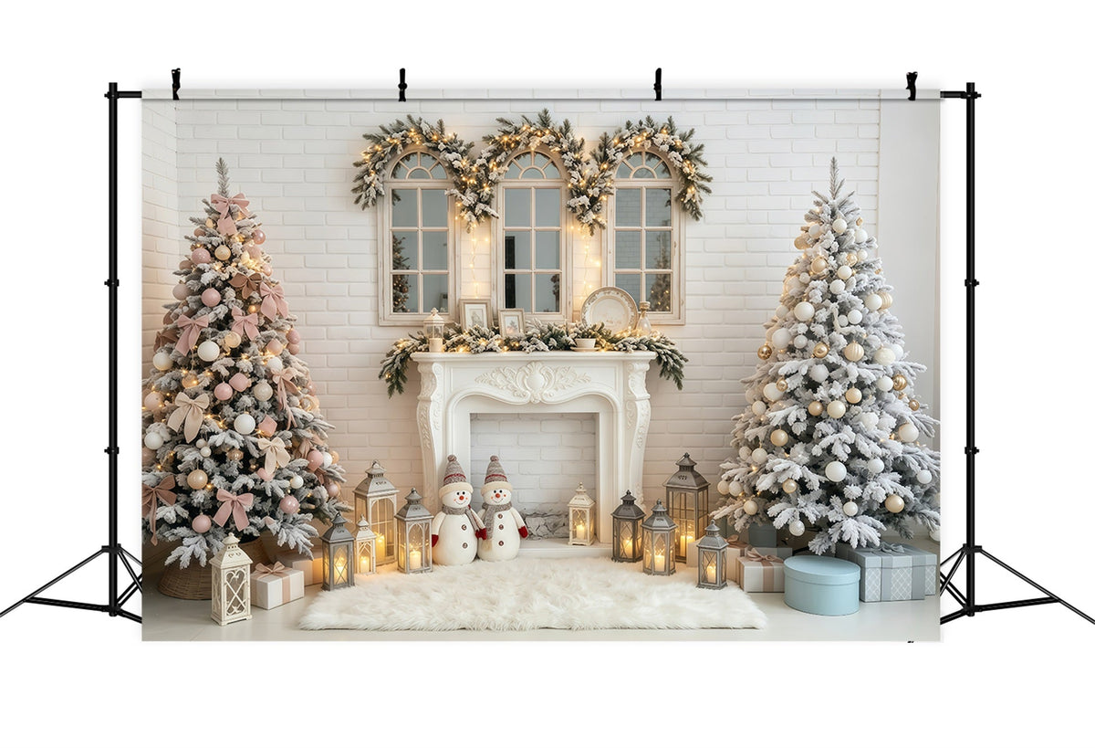 Weihnachtskulisse Kaminlaternen Aus Weißen Ziegeln Weihnachts-Fotohintergründe GQ68-81