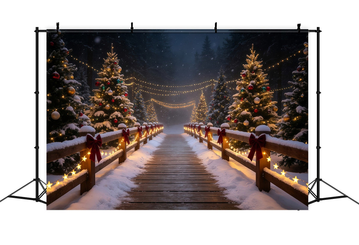 Verschneite Weihnachtskulisse Leuchtender Waldbrückenweg Weihnachts-Fotografie-Hintergrund GQ68-83