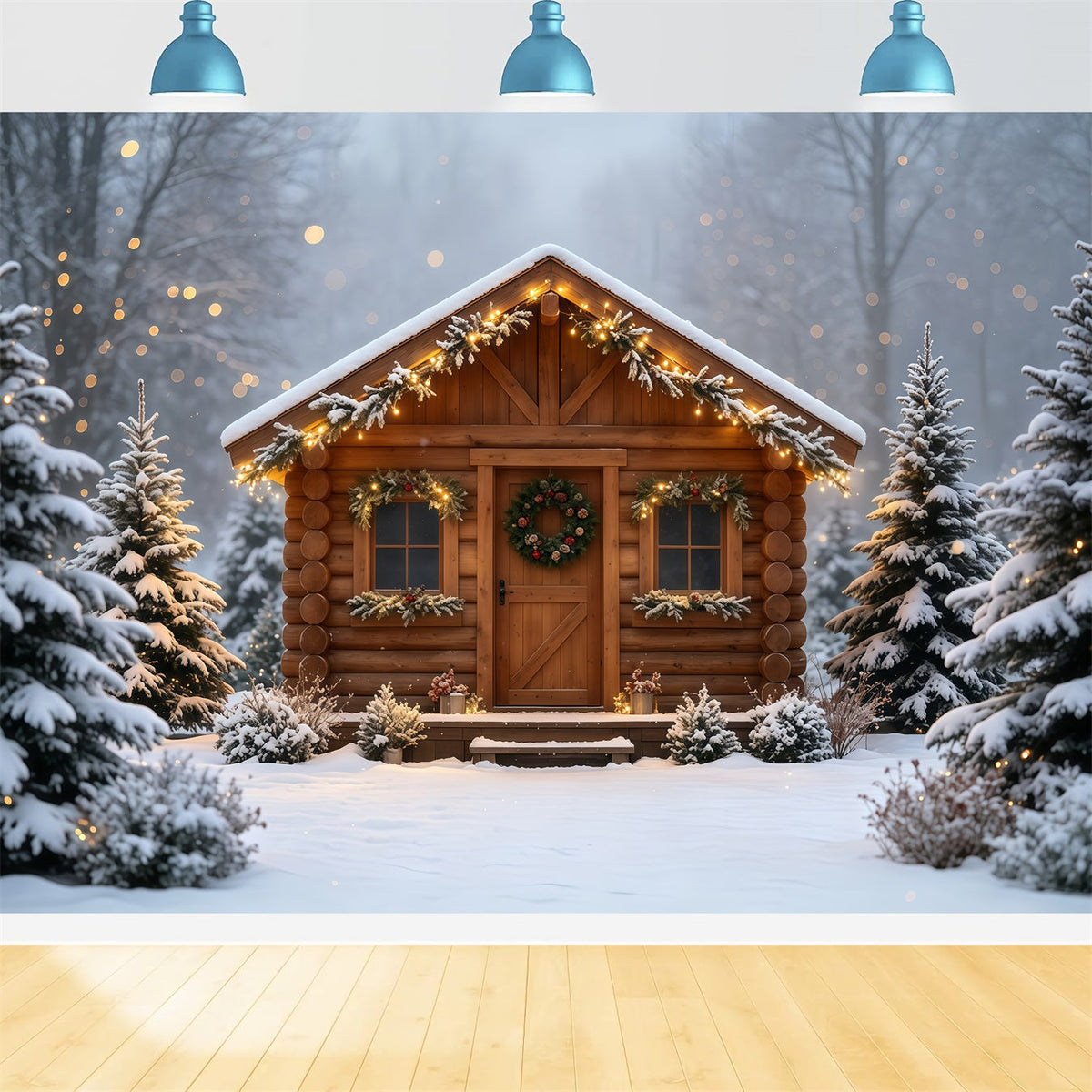 Ländliche Weihnachtskulisse Gemütliche Hütte Im Schnee Ein Rückzugsort Weihnachtswand-Hintergrund GQ68-88
