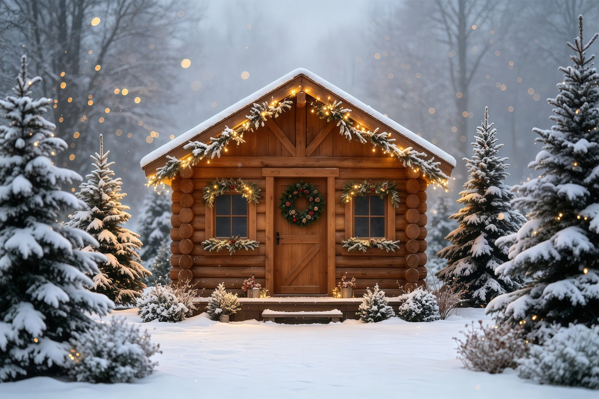 Ländliche Weihnachtskulisse Gemütliche Hütte Im Schnee Ein Rückzugsort Weihnachtswand-Hintergrund GQ68-88