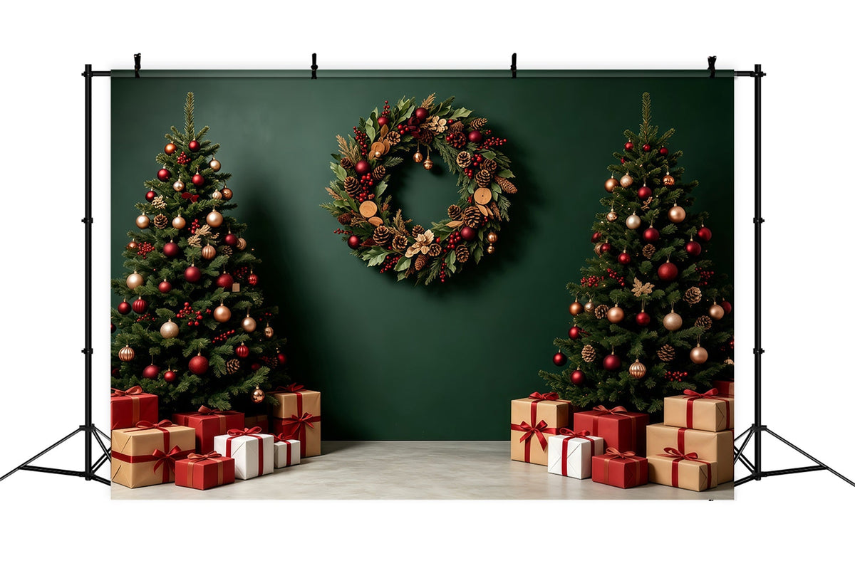 Grüne Weihnachtskulisse Geschenkboxen Für Baumkränze Weihnachtshintergründe GQ68-91