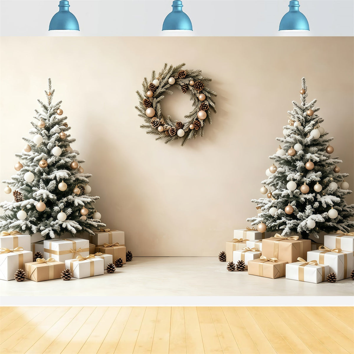 Weihnachtswand-Hintergrund Minimalistischer Baumkranz Als Geschenk Weihnachts-Fotografie-Hintergründe GQ68-93