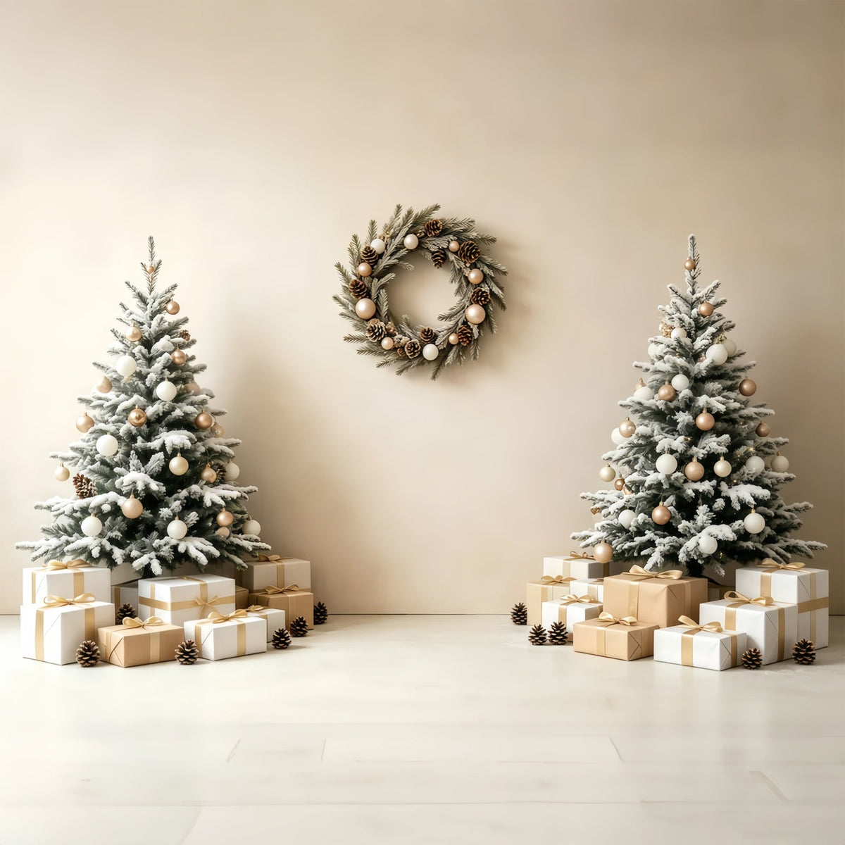 Weihnachtswand-Hintergrund Minimalistischer Baumkranz Als Geschenk Weihnachts-Fotografie-Hintergründe GQ68-93