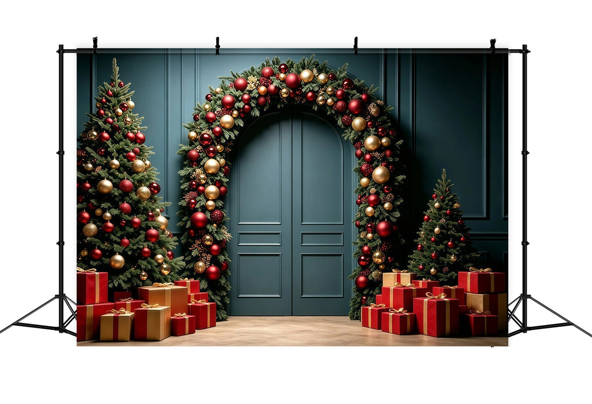 Weihnachtswand-Hintergrund Luxuriöser Girlanden-Türbogen Weihnachtsstudio-Hintergrund GQ68-96