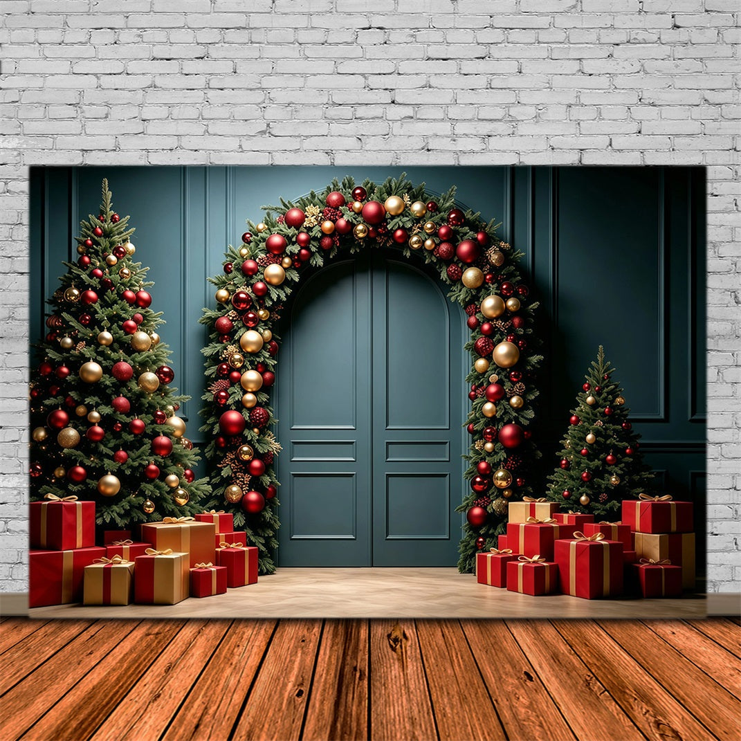 Weihnachtswand-Hintergrund Luxuriöser Girlanden-Türbogen Weihnachtsstudio-Hintergrund GQ68-96