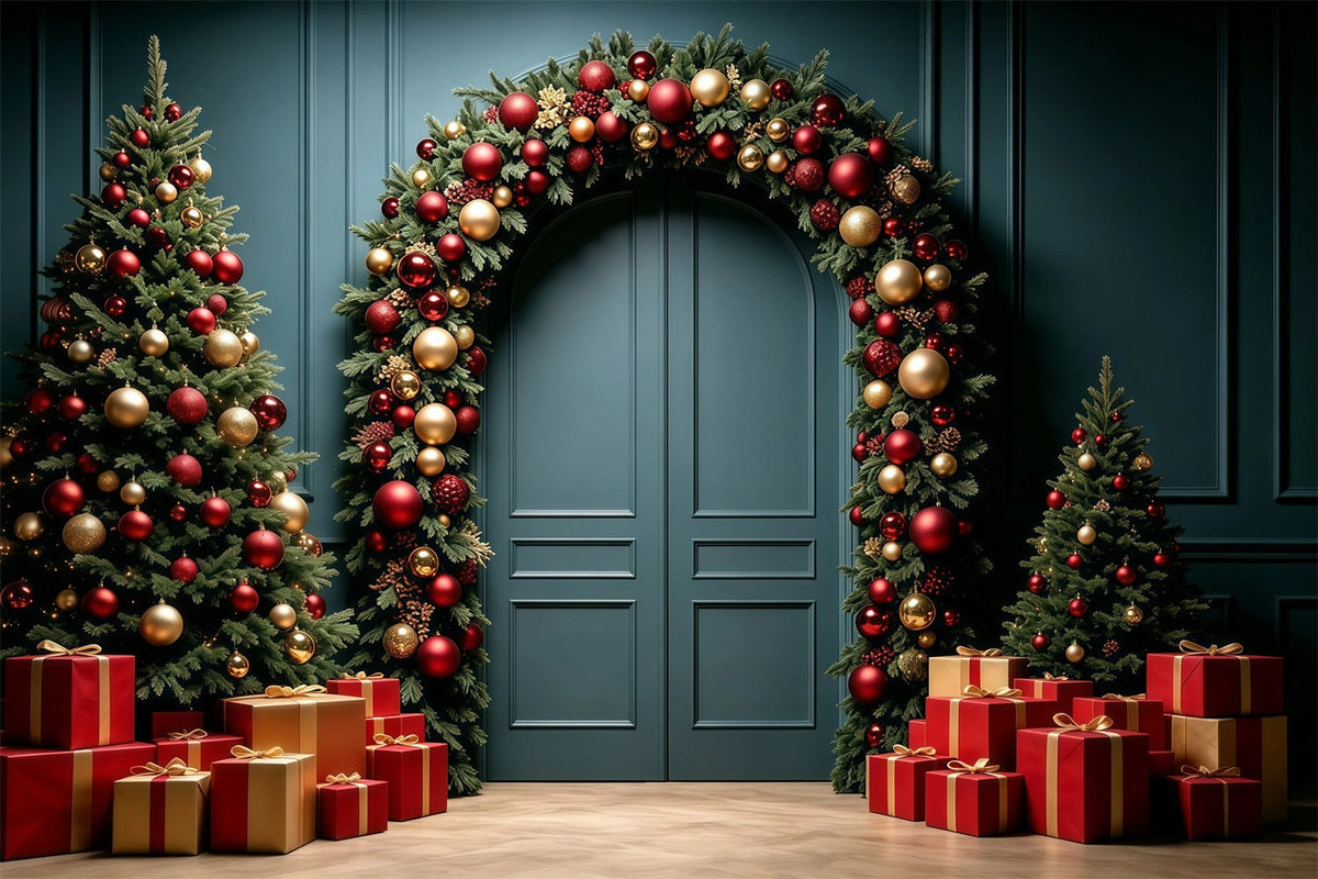 Weihnachtswand-Hintergrund Luxuriöser Girlanden-Türbogen Weihnachtsstudio-Hintergrund GQ68-96