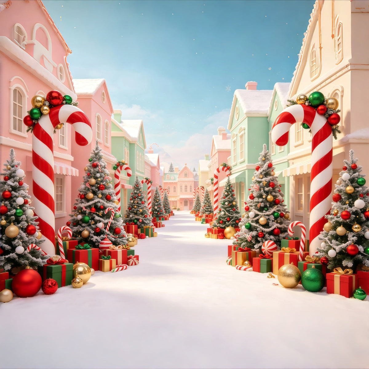 Weihnachtsdorf-Kulisse Zuckerstangenbäume Straße Weihnachtskulisse Für Den Innenbereich GQ68-98