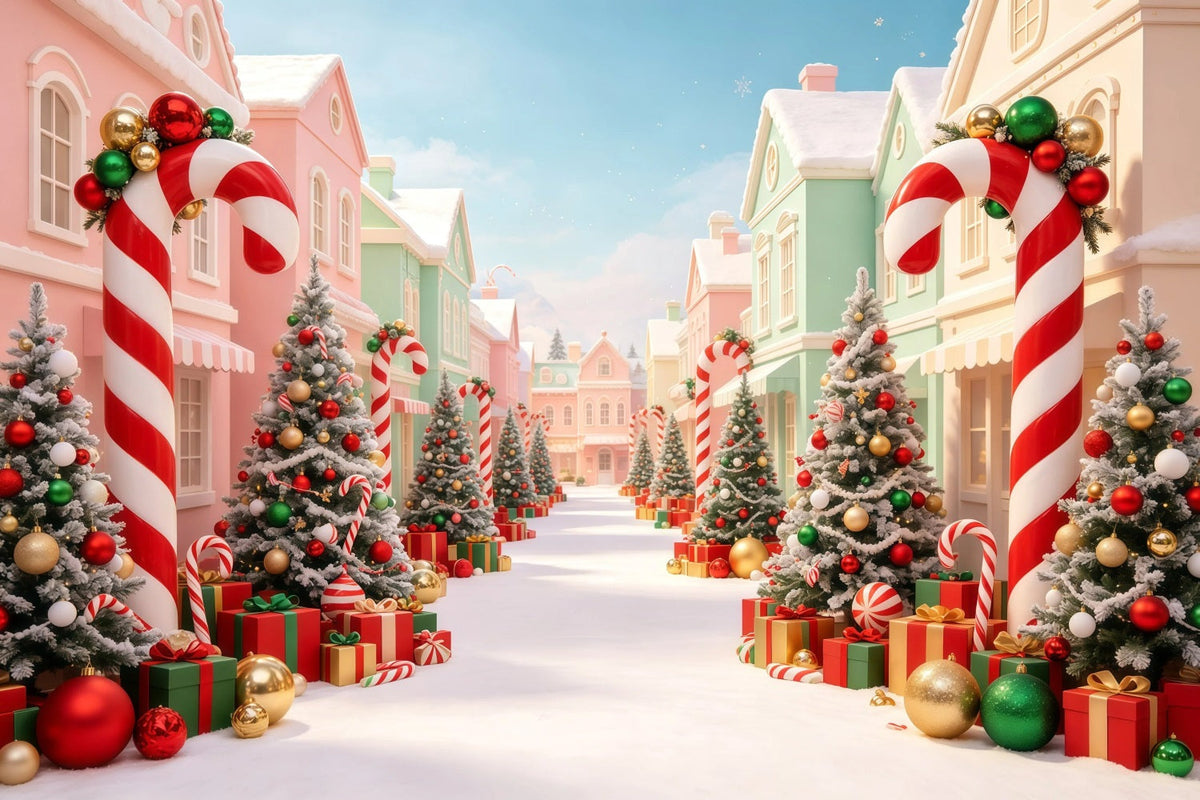 Weihnachtsdorf-Kulisse Zuckerstangenbäume Straße Weihnachtskulisse Für Den Innenbereich GQ68-98