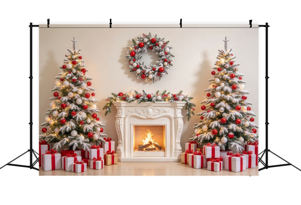 Rot Weißer Weihnachtshintergrund Gemütlicher Kamin GQ69-101