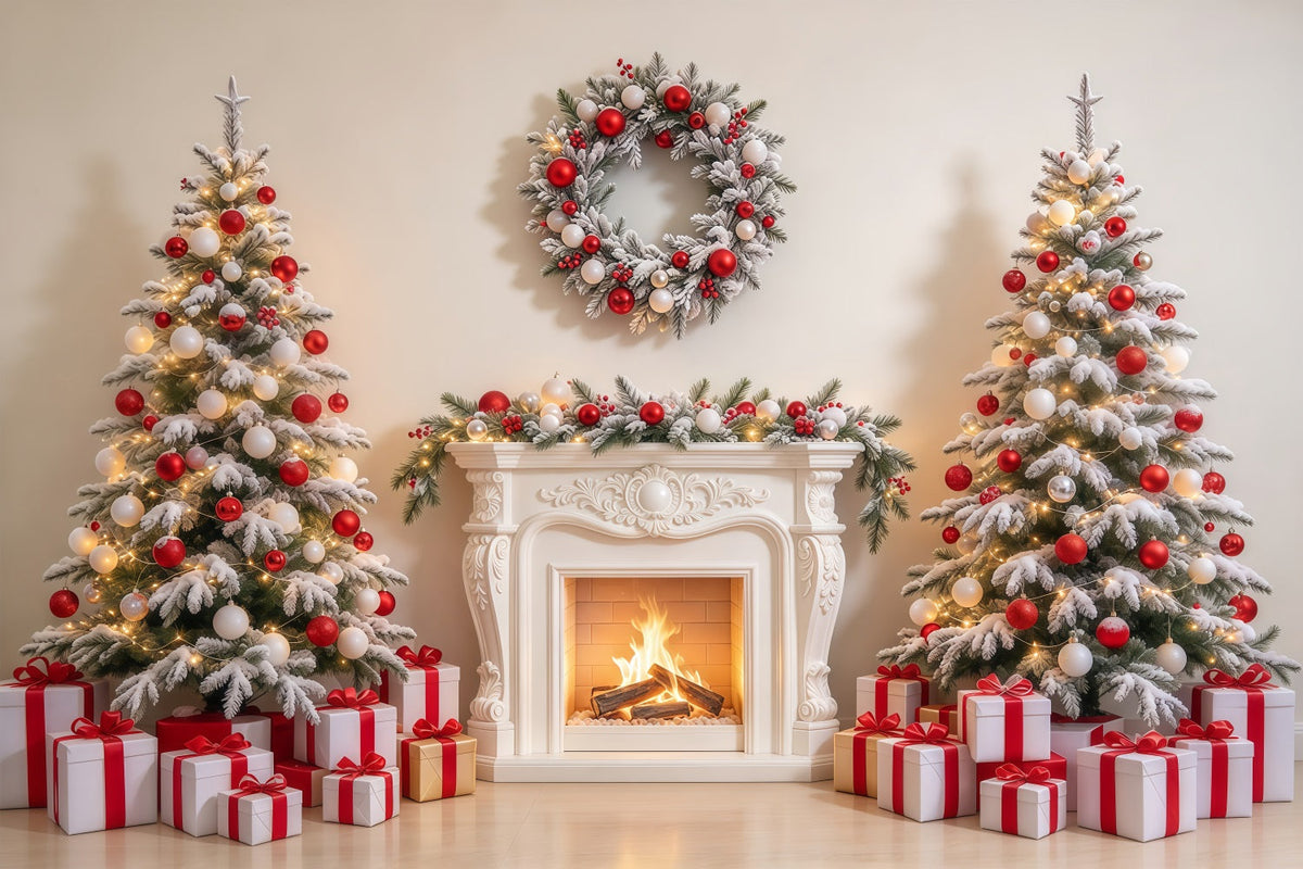 Rot Weißer Weihnachtshintergrund Gemütlicher Kamin GQ69-101