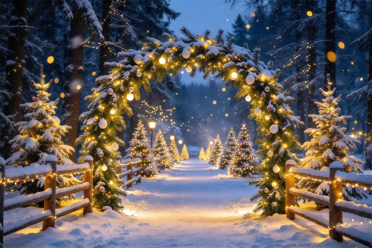 Weihnachtlicher Hintergrund Beleuchteter Wald Verschneiter Bogen Bokeh GQ69-103