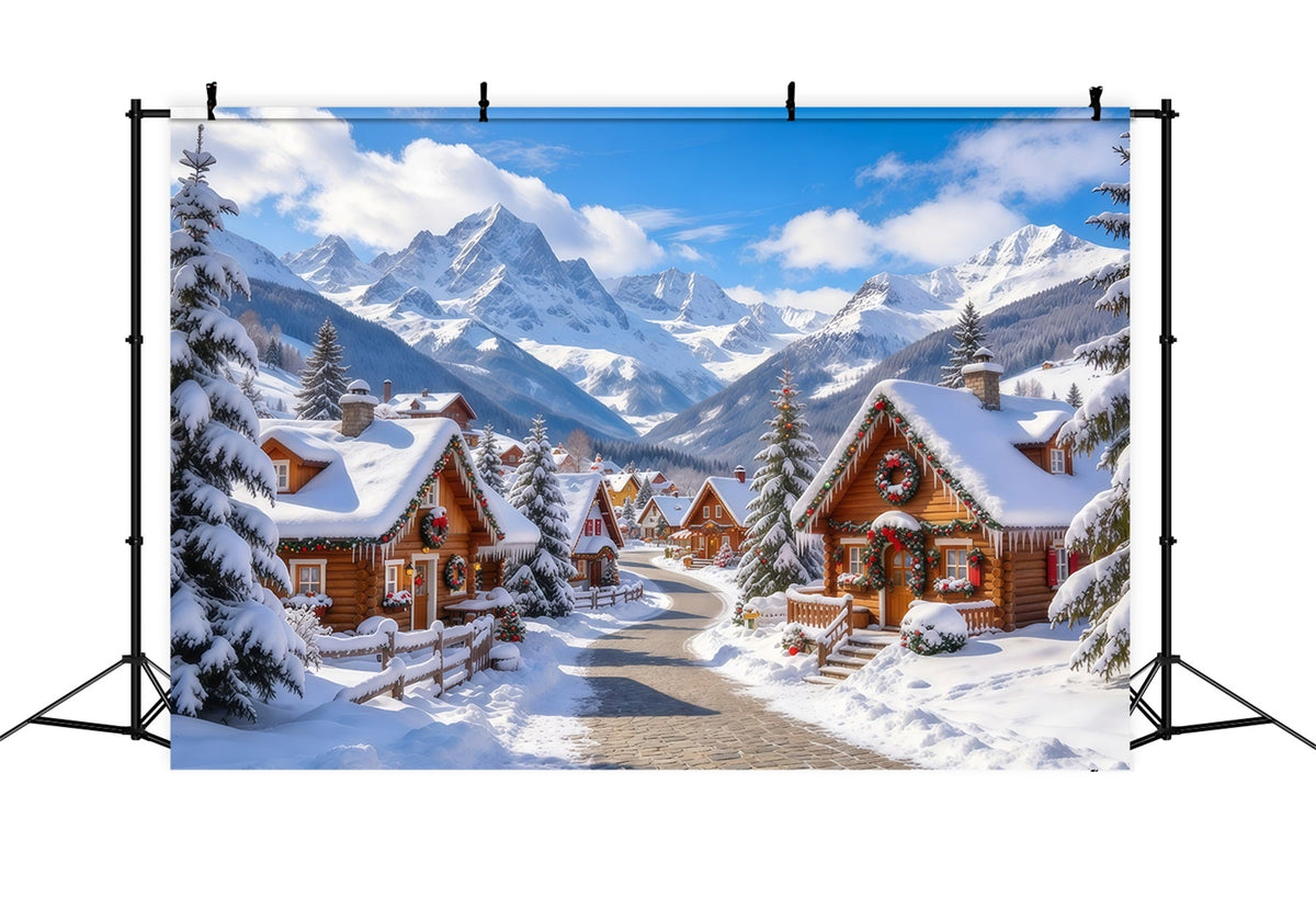 Weihnachtsdorf Hintergrund Verschneite Alpenhütte Landschaft GQ69-107