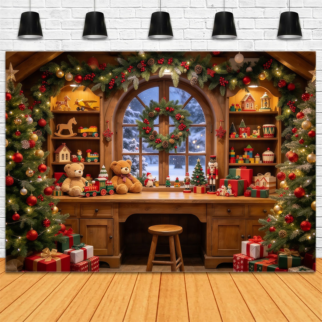 Santa Werkstatt Hintergrund Gemütlicher Spielzeugraum Innenraum GQ69-109