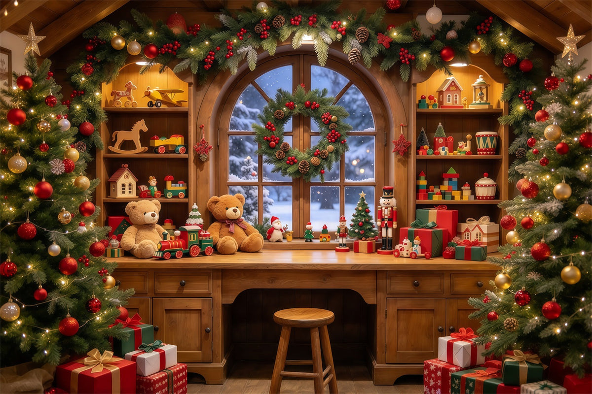 Santa Werkstatt Hintergrund Gemütlicher Spielzeugraum Innenraum GQ69-109