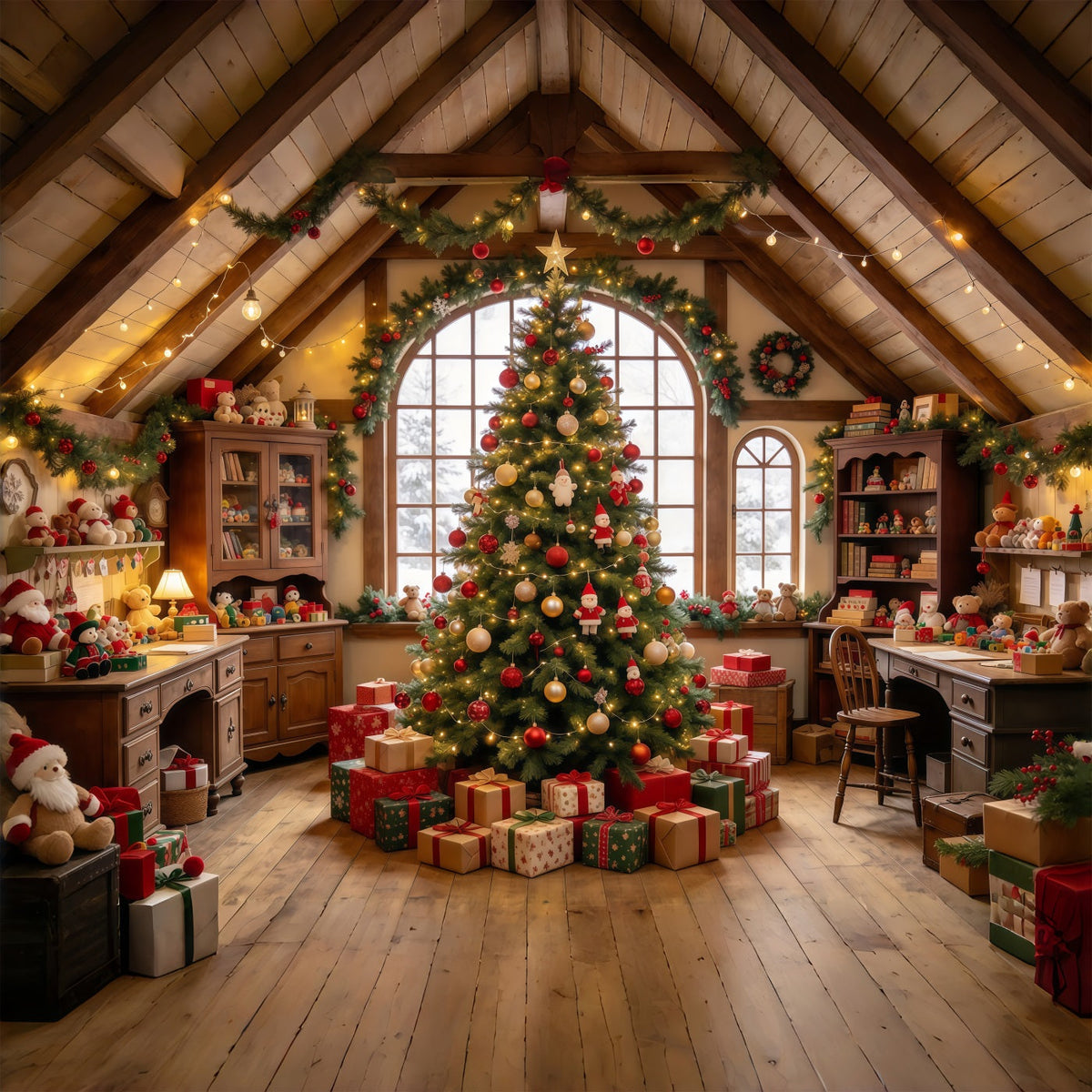 Santa Werkstatt Hintergrund Gemütlicher Spielzimmer Innenraum GQ69-112