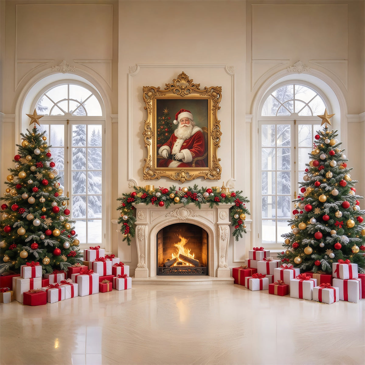 Santa Fotohintergrund Fenster Kamin Dekoration GQ69-113