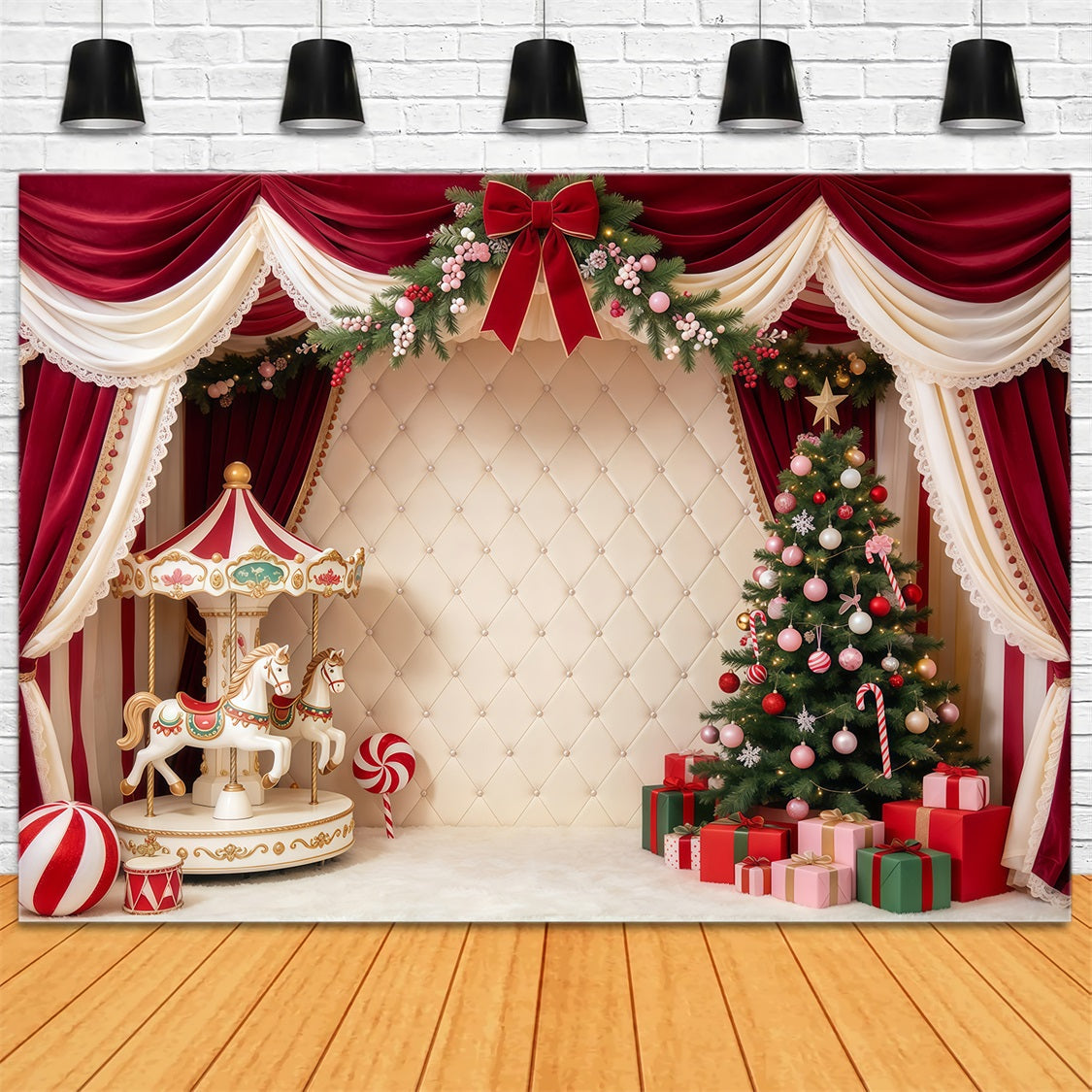Weihnachtlicher Familienfotohintergrund Samtkarussell Weihnachtsbaum GQ69-115